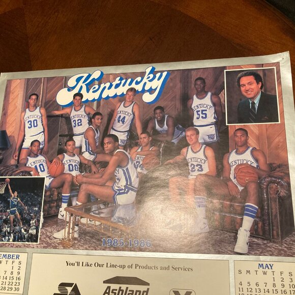 Vintage 85-86 University of Kentucky Wildcat Basketball Poster Schedule Calendar - Picture 6 of 15
